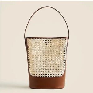 J Crew Raffia and Brown Leather Berkeley Bucket